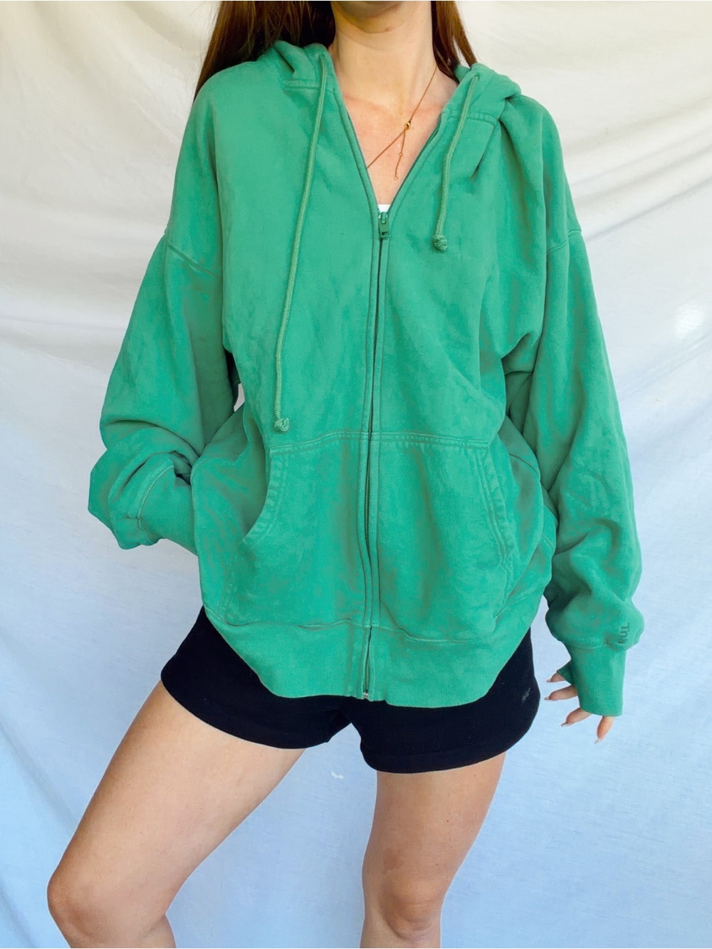 Aritzia Tna cozy boyfriend zip up hoodie in faded court green - XL - Picture 6 of 7